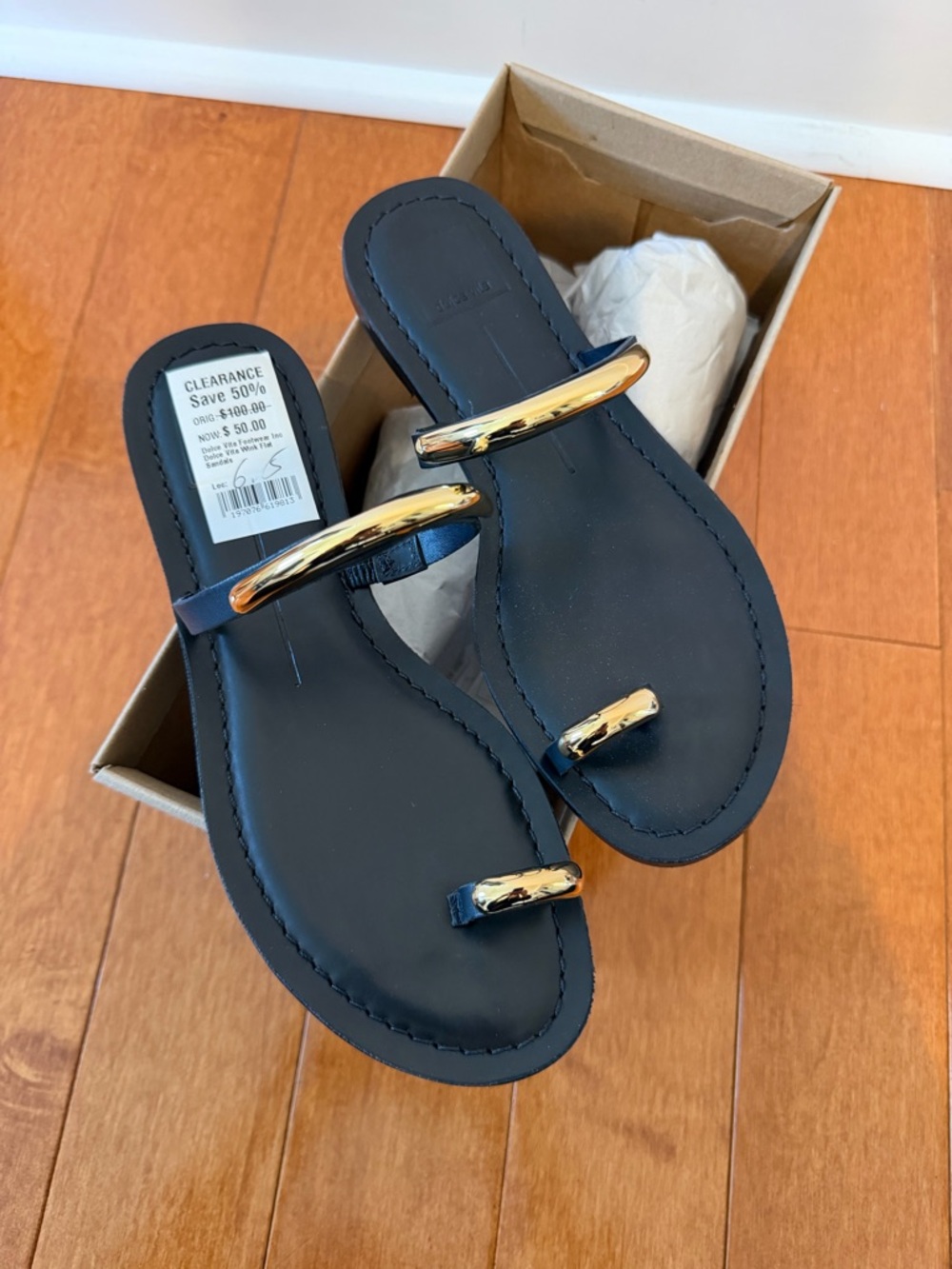 Dolce Vita Black Gold Sandals Size 6.5 New in box!